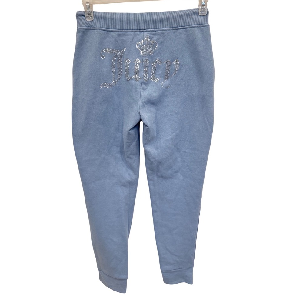 Juicy Couture Baby Blue w/Rhinestone Logo Jogger‎ Sweatpants Small Y2K Crown EUC